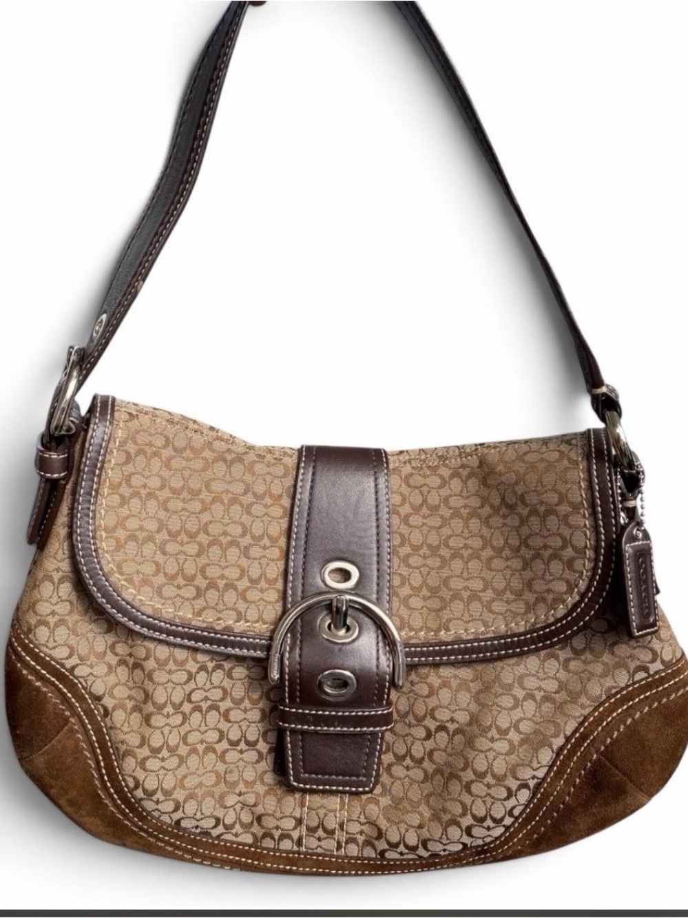 Coach Tan & Brown Signature Canvas Shoulder Bag